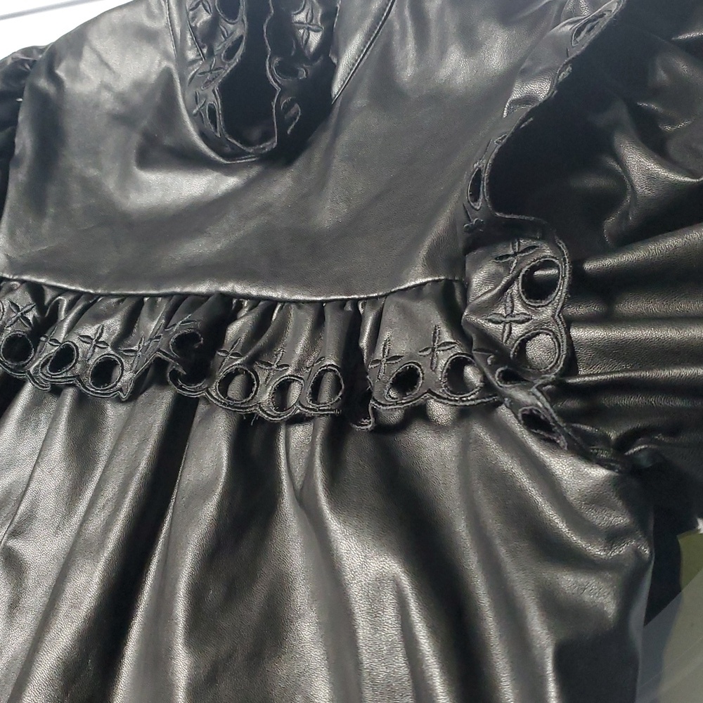 Stellah Faux Leather Eyelet Trim Black Blouse Top Size Med Edgy Whimsigoth - Picture 13 of 13